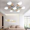 Plafonnier LED 7 lampes métal noir bois clair salon thumb 1