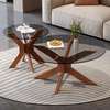 Table basse ronde bois massif et verre trempé 35-41cm thumb 0
