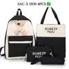 Ensemble sacs 4 pièces noir blanc avec peluche thumb 0