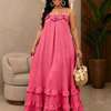 Robe longue rose vif volants grande taille été thumb 0