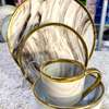 Service vaisselle porcelaine marbré liseré doré complet thumb 3
