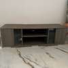 Meuble TV gris foncé bois avec portes vitrées thumb 1