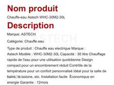 Atech chauffe-eau électrique 50L blanc avec thermomètre