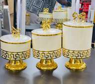 Boîtes décoratives céramique blanc doré 3 tailles