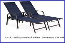 Duo transats aluminium textilène gris bleu nuit