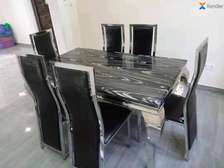 F6031 ensemble table 150cm + 6 chaises bois chromé