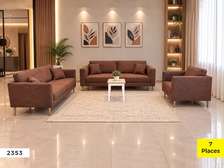 Salon 6 places tissu gris pieds bois clair