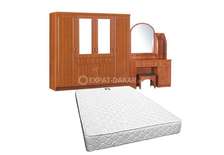Coiffeuse bois marron 1 miroir 2 tiroirs avec tabouret