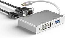 Convertisseur USB Type-C +VGA + DVI + HDMI + USB 4 en 1