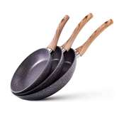 Lot de 3 poêles antiadhésives effet granit