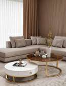 TABLE BASSE RONDE EN DUO MARRON BLANC TB046