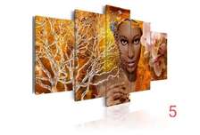 Tableau mural 5 panneaux visage femme orange rose