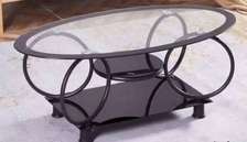 Table basse ovale verre trempé métal noir design
