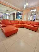 Canapé d'angle cuir rouge 6-7 places design