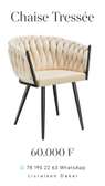 Chaise tressée beige clair dossier design contemporain