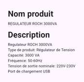 ROCH régulateur tension automatique 3000VA blanc digital