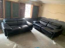 canapé d'angle cuir blanc 5 places avec têtières réglables