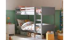 Lit superposé gris enfants 2 couchages solide bois