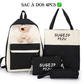 Ensemble sacs 4 pièces noir blanc avec peluche