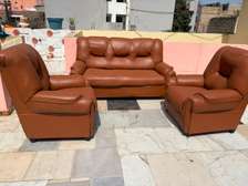 Canapé 3 places + 2 fauteuils cuir synthétique marron