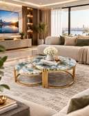 TABLE BASSE ENSEMBLE 2PIECES 80X60CM NOIR BLANC MARBRE R04
