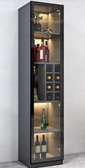 Colonne rangement vin noir LED bois verre