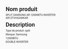 SPLIT SAMSUNG DOUBLE INVERTER 1.5CV 12000BTU