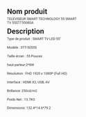 TÉLÉVISEUR 55POUCES SMART TECHNOLOGY SMART TV