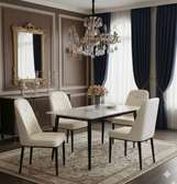 Ensemble table marbre blanc 4 chaises cuir blanc