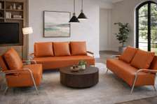 Ensemble canapé cuir synthétique orange 3-2 places moderne