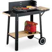 Barbecue charbon mobile avec étagères bois et roues