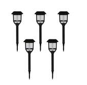 Cinq lampes solaires de jardin 15 lumens sur piquet