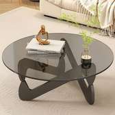 Table basse verre trempé noir ronde