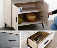 Buffet moderne bois clair 2 tiroirs 2 portes gris