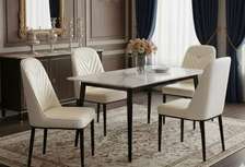 Ensemble table marbre 4 chaises cuir crème moderne
