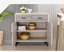 Buffet moderne bois clair 2 tiroirs 2 portes gris