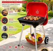 Barbecue charbon mobile avec couvercle ventilé et étagères
