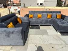 Canapé d'angle moderne gris anthracite 5 places