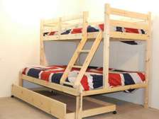 Lit superposé bois massif 2 places + tiroir lit simple