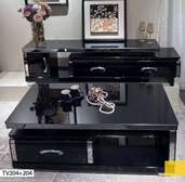 ENSEMBLE MEUBLE TV ET TABLE BASSE NOIR BRILLANT