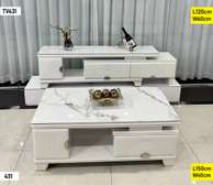 EMSEMBLE MEUBLE TV ET TABLE BASSE BLANCHE MARBRÉE