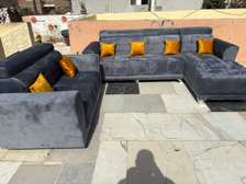 Canapé d'angle moderne gris anthracite 5 places