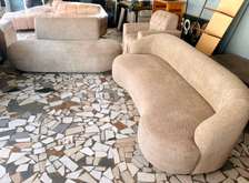 Mini salon beige 5 places design courbes modernes