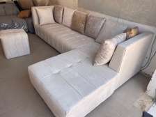 Canapé d'angle blanc cassé 2,5m simili cuir moderne