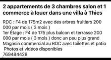 Appartements à louer à Thies FAHU
