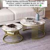 Ensemble 2 tables basses marbre et métal doré design
