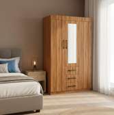 Armoire 2 portes miroir bois noyer 3 tiroirs compacte