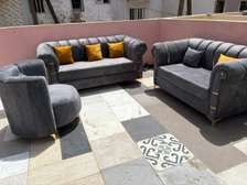 Ensemble canapé chesterfield 3 pièces gris anthracite