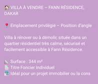 Fann résidence: Villa d'angle à réfectionner