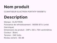Climatiseur Elactron Portatif 9000BTU